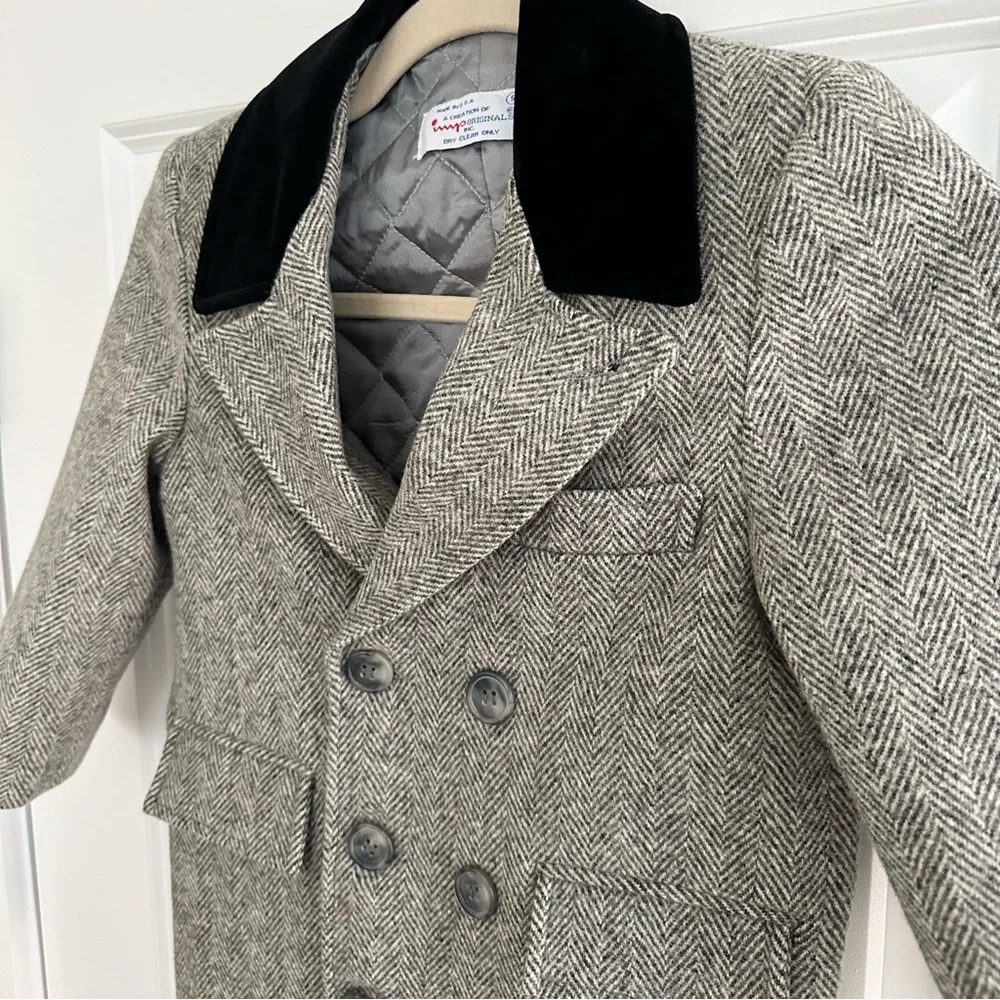 Girls Vintage Imp Originals Wool Tweed Double Breasted Pea Coat - Velvet / Fall